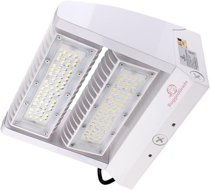 RuggedGrade 80W - Rotate IV Series LED Wall Pack with Photocell - 11100 Lumens - Color Selectable 3000K/4000K/5000K - Outdoor LED Wall Light - White - DLC 5.1 Premium