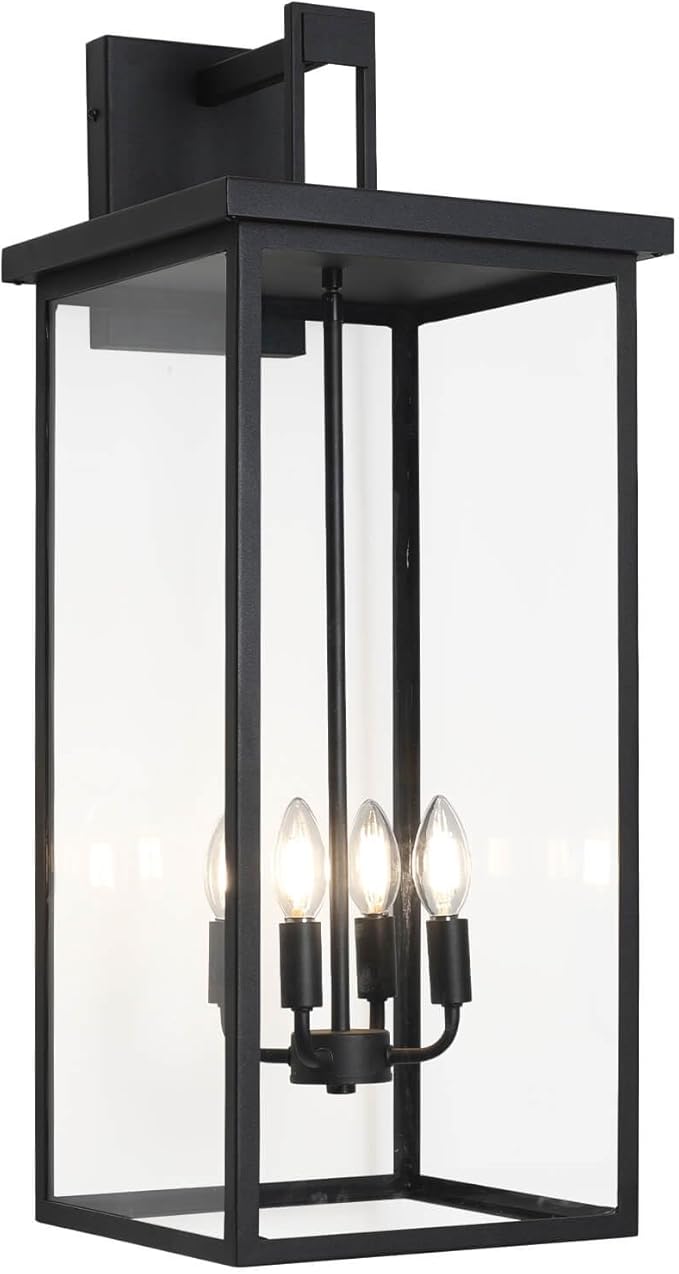 tewei 26IN Large Size Outdoor Wall Lantern Exterior Waterproof Wall Sconce Matte Black Outdoor Lights for House Modern Porch Light with Clear Glass Shade E12 Base Wall Light for Garage(1 Pack)