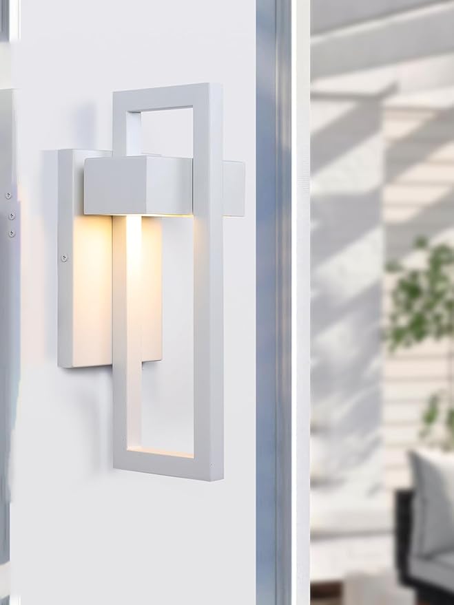 LamQee Outdoor Wall Lights Modern Exterior Lighting Fixtures 3000K Integrated LED Outdoor Wall Sconce Lighting Matte White Outside Wall Mount Lights for House Front Door Porch Garage Patio 1 Pack