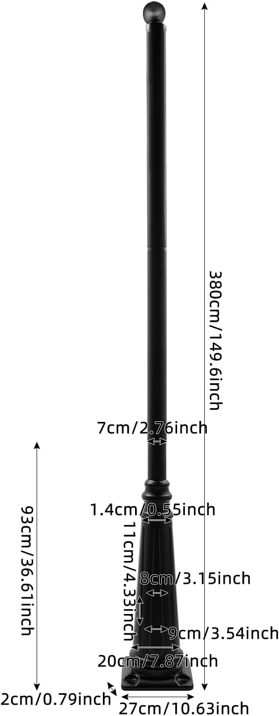 12.5FT Outdoor Lamp Post Split Street Light Pole with Top Globe &amp Ground Cage Lighting Post Fixtures for Pathway Courtyard Parking Lot Fits Standard 3 Post Top Fixtures (12.5FT 275+76mm)