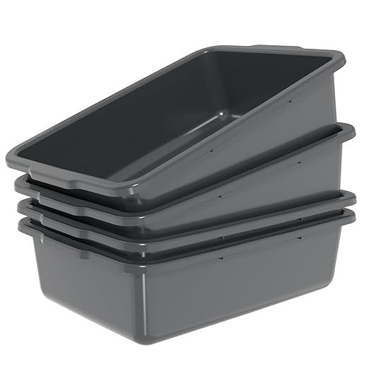 4 Pack 32L Large Commercial Bus Tubs Plastic Restaurant Utility Bus Storage Tote Box Gray