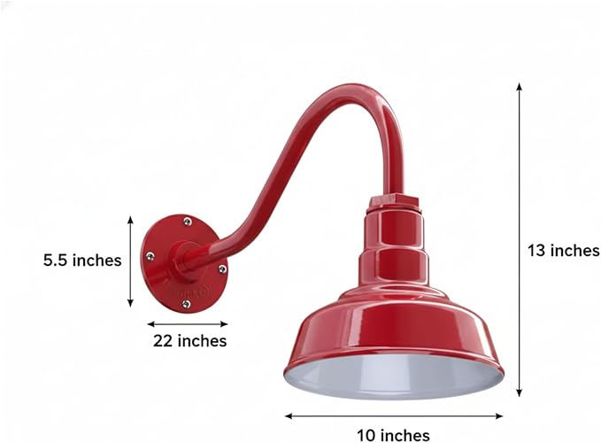AGB101-10-AS8 RED - Standard Barn Light with Gooseneck Arm | Outdoor LED Lights Classic Floodlight Design for Barn Lights Outdoor Durable Metal Construction Energy-Efficient