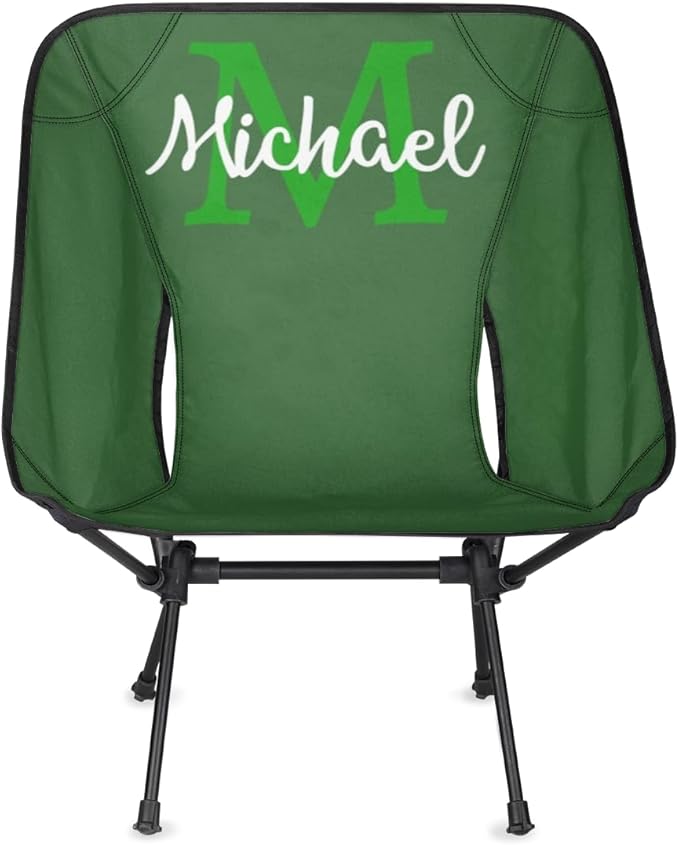 Custom Green Portable Camping Chair Personalized Backpacking Chair with Name Lightweight Foldable Chairs for Hiking Beach