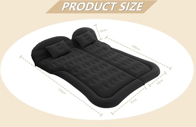 Car Air Mattress - Inflatable Bed SUV Mattress with Two Pillows for Cars Backseat Trunk Portable Flocked Camping Bed Sleeping Mat for Vehicle Travel Road Trip Indoor&ampOutdoor Activities Black