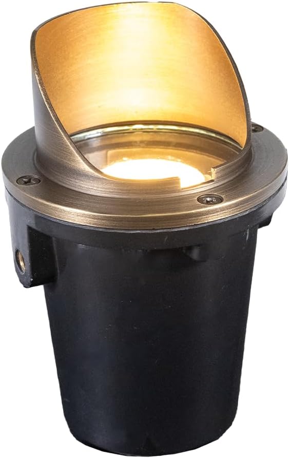 VOLT 12V 3-in-1 Waterproof IP68 Mini in-Grade Light with Brass Shielded Top (Bronze) for Low Voltage Landscape Lighting of Outdoor Pathway Garden Fountain or Pond
