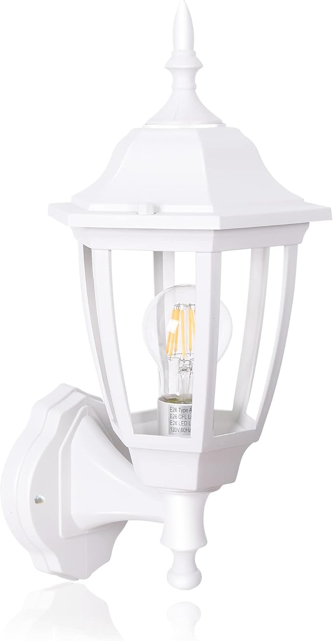 FUDESY Outdoor Wall Lantern Exterior Waterproof Wall Sconce Light Fixture White Front Porch Light Wall Mount for Garage Patio Yard FDS2542EW (Bulb Included)