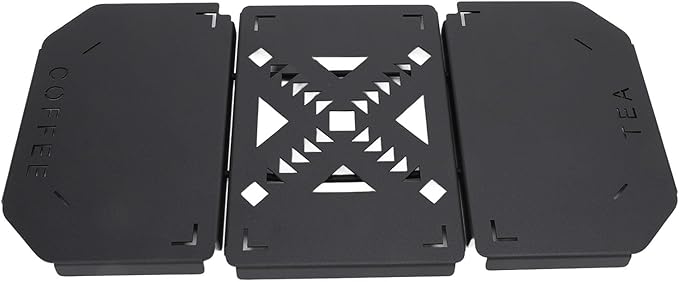 Folding Coffee Station for Lunch Box Portable Camping &amp Outdoor Table Top Aluminum Alloy with Hollow Pattern Side Expansion Panel for Fishing Boxes Compact &amp Durable Design