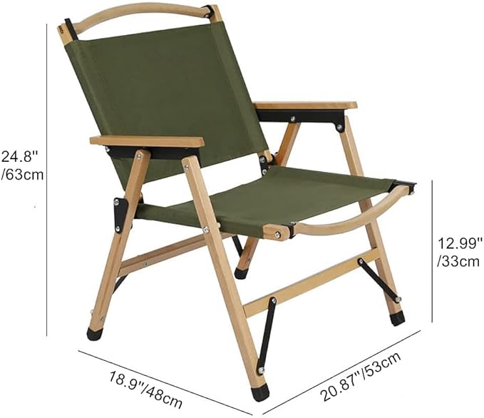 UNISTRENGH Wooden Folding Camping Chair Portable Beech Wood Outdoor Backrest Chair for Road Trip Fishing Beach Patio and Backyard (Military Green)