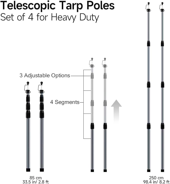 SANLIKE Tent Poles for Tarp 8.2' Telescoping Poles Set of 4 Replacement for Canopy &amp Camping Rooftop Tent Poles for Rain Fly Awning - Gray