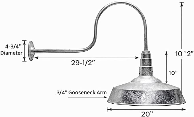 AGB102-AS20-GALVANIZE Gooseneck Barn Light - Galvanize Outdoor Dome with Incandescent Downlight | Wall-Mount Fixture for Patios Gardens Pathways and Large Outdoor Living Spaces