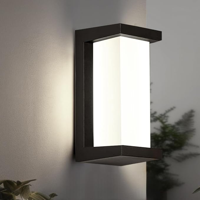 Black Exterior Lighting Fixtures Rectangular Modern Front Porch Light Fixtures 12W Outdoor Wall Light Fixtures Wall Mount IP65 Waterproof Outdoor Wall Sconce 3-Color-Changeable