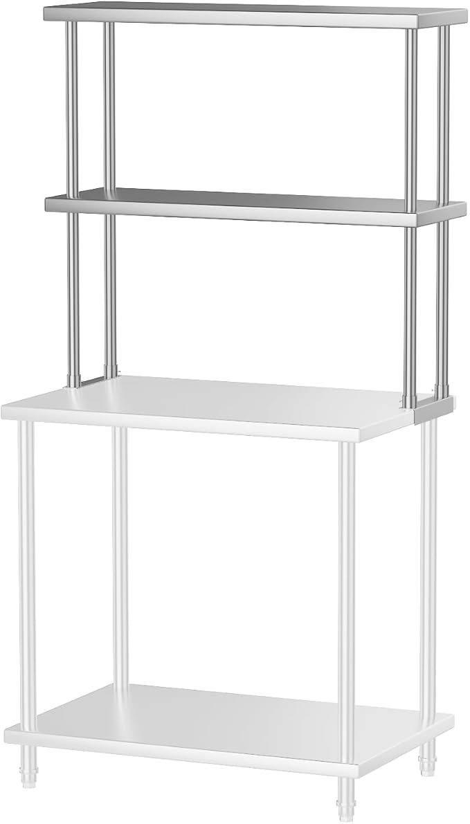 12x36 Stainless Steel Double Overshelf 2-Tier Adjustable NSF Shelf for Prep/Work Table Commercial Restaurant Kitchen Garage Utility Room