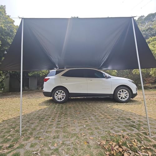 Car Awning Camping SUV Sun Shelter Waterproof Universal Tent Canopy Anti-UV for Van Campervan Caravan Truck Vehicle (Black 2x3m)