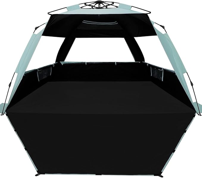 WhiteFang Deluxe Pop Up Beach Tent Sun Shade Shelter for 3-4/5-6 Person UV Protection Extendable Floor with 3 Ventilating Windows Plus Carrying Bag Stakes and Guy Lines