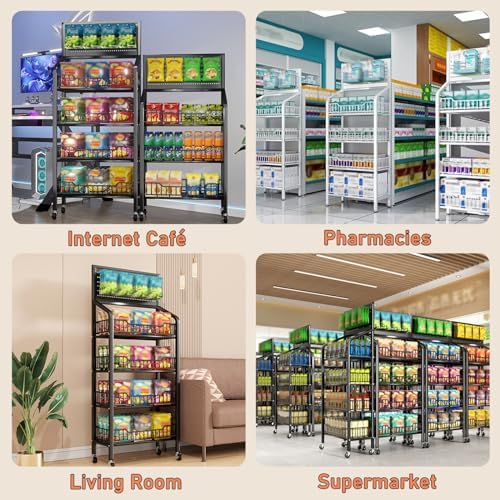 Store Display Rack Wall Mounted Storage Rack Supermarket Convenience Store4-Tier Carbon Steel Supermarket Shelf Display Rack - Floor-Standing Vegetable &amp Snack Organizer for Convenience STO