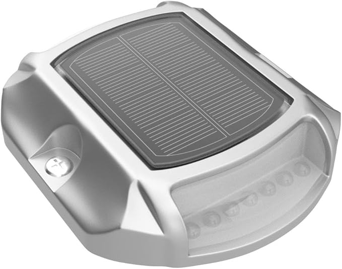 VOLISUN Solar Driveway Lights Dock Deck Lights 4-Pack2 Colors in 1 LED Solar Powered Waterproof Outdoor Warning Step Light for Driveway Sidewalk Pathway (White/Blue)Auto On/Off