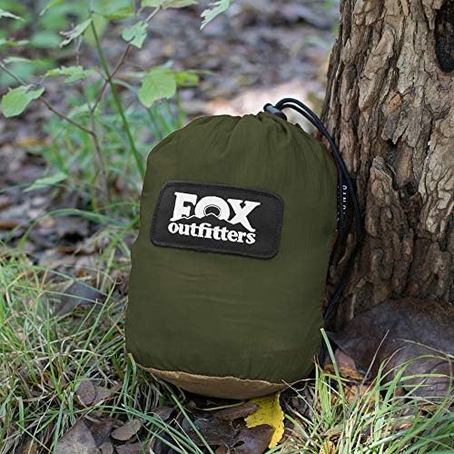 Fox Outfitters Neolite Double Camping Hammock - Lightweight Portable Nylon Parachute Hammock for Backpacking Travel Beach Yard. Hammock Straps &amp Steel Carabiners Included (Khaki/Olive Green)