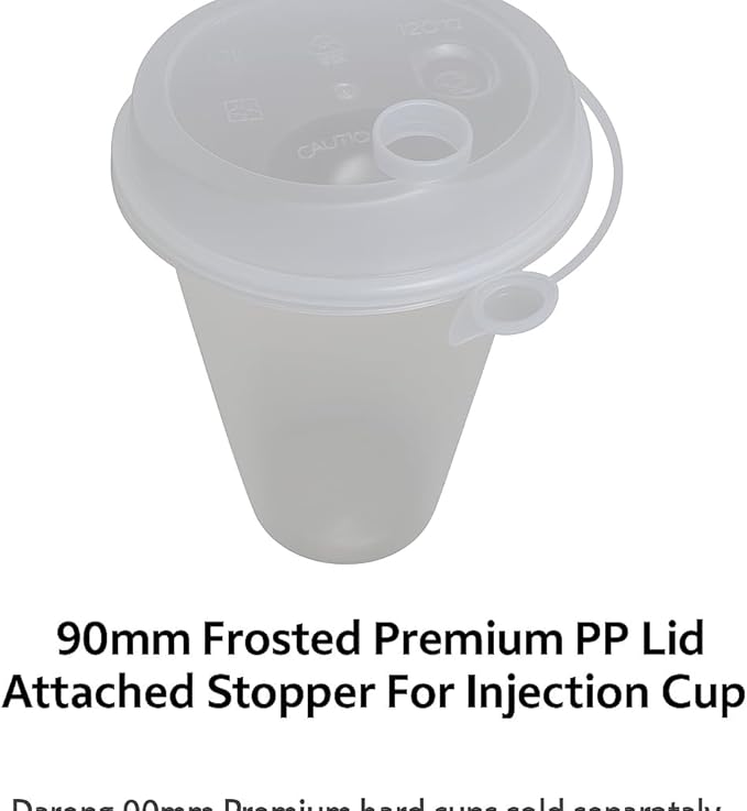 Darong 1000 PCS Frosted Premium 90mm PP Plastic Cup Lids with Attached Stopper Flat Lid for 16oz–32oz Injection PP Cups Recyclable Disposable Drink Cup Lids – Case of 1000