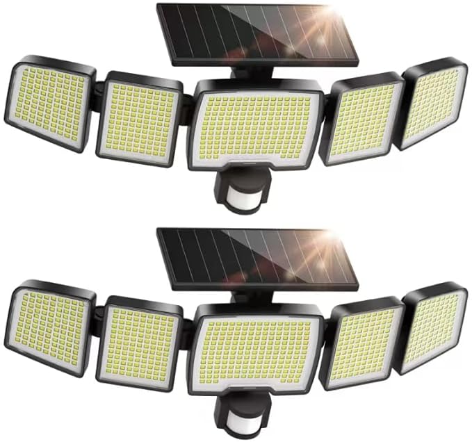 UME Solar Outdoor Lights 620 LED 4500LM IP65 Waterproof Motion Sensor Outdoor Lights 5 Heads Solar Security Flood Light 270 Wide Lighting Angle with 3 Modes for Garden Patio Yard - 2 Pack