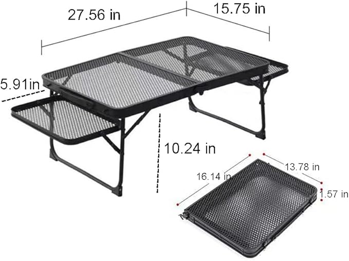 Portable Lightweight Outdoor Aluminum Alloy Mesh Folding Travel Table with 2 Wing Panels Easy Setup