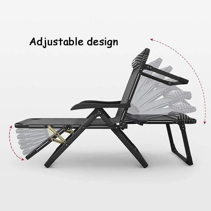 FWZJ Sun Lounger Heavy Duty Textoline Zero Gravity Chairs Folding Outdoor Reclining Chair Lunch Break Chair for Patio Garden Beach Pool with Cushions Support 180kg (Gray)