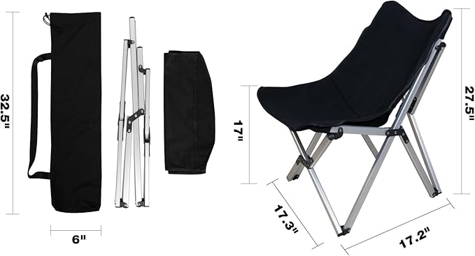 Lightweight Folding Camping Chair - Portable Outdoor Beach Chair 275lbs Capacity Extra Large Black