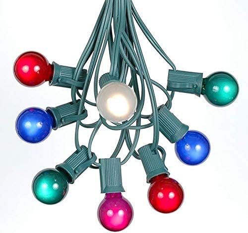 25 Foot G30 Outdoor Patio String Lights with 25 Multi Globe Bulbs – Indoor Outdoor String Lights – Market Bistro Café Hanging String Lights – C7/E12 Base - Green Wire
