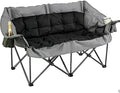 QUYUAN Double Seater Camping Chair Padded Loveseat Chair for 2 Person Oversized Heavy Duty Folding Camp Chairs Camping Couch for Tailgating RV Travel Beach Days Outdoor Sofa (Gray &amp Black)