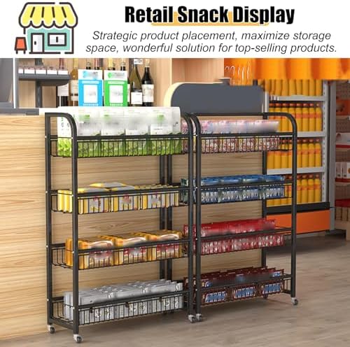 Snack Rack Stand 4-Tier Retail Display Rolling Snack Cart Organizer for Candy/Spice Supermarket Snack Organizer for Desk/Kitchen White-W-60cm(23.6 in)