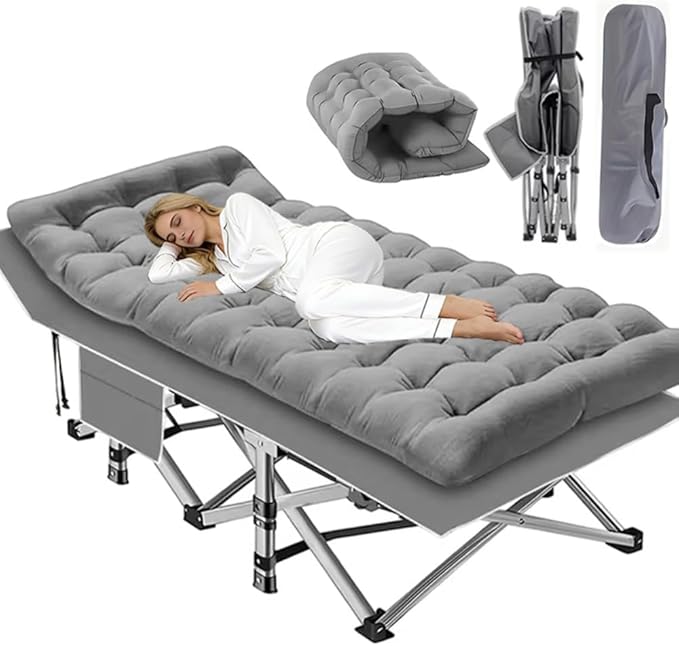 Camping bed with a load capacity of 560/660/760 lbs with a mattress and a storage bag. It is a foldable and easy-to-store guest bed A version without a mattress is also available (Grey 560lbs)