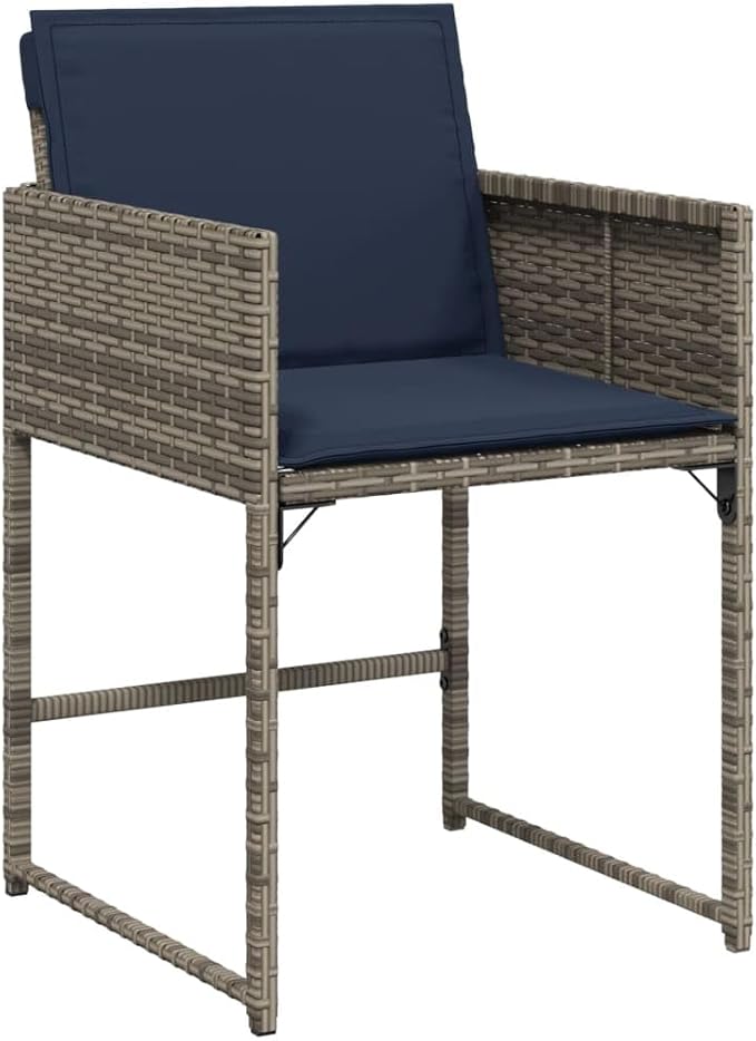 4-Piece Gray Poly Rattan Patio Chairs with Navy Blue Cushions Outdoor Furniture Set with Foldable Backrest Weather-Resistant PE Wicker &amp Steel Frame for Poolside Garden Backyard