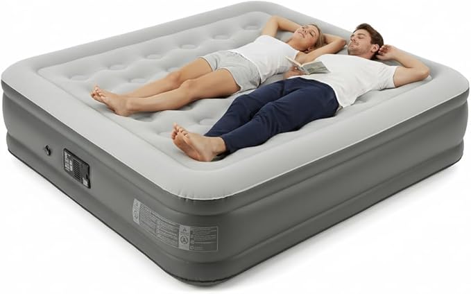 Naturehike Pongee Fabric Queen Air Mattress with Self-Stop High-Speed Built in Pump 15.8 Thicken Deluxe Blow Up Mattress Waterproof 2-Min Fast Inflatable Airbed for Home Camping Guests Travel