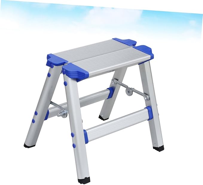 SUPVOX Household Aluminum Alloy Folding Stool Portable Step Stool Handle Dual Function Chair for Camping and Kitchen Use Lightweight and Compact Design Random Style