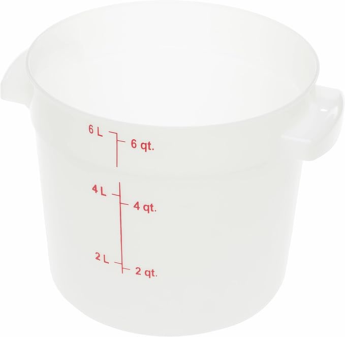 Carlisle FoodService Products Storplus Round Food Storage Container with Stackable Design for Catering Buffets Restaurants Polyethylene (Pe) 6 Quart White (Pack of 12)