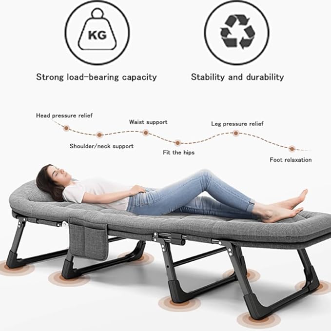 Camping Cot Portable Folding Bed for Adults 6 Position Adjustable Cot Recliner Chair with Pillow Heavy Duty Steel Frame Camping Office Nap Indoor Outdoor Use (Extra Large(78in))
