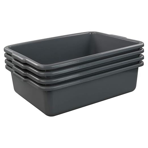Begale 4-Pack 23 L Large Plastic Commercial Utility Bus Box Bus Tubs Gray
