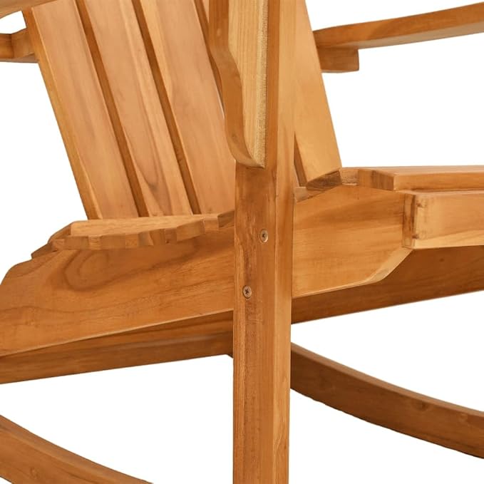 Garden Rocking Adirondack Chair Solid Teak Wood Outdoor Patio Lounge Seating Oiled Finish Medium Size Comfortable High Back 286lb Capacity for Yard Deck Balcony