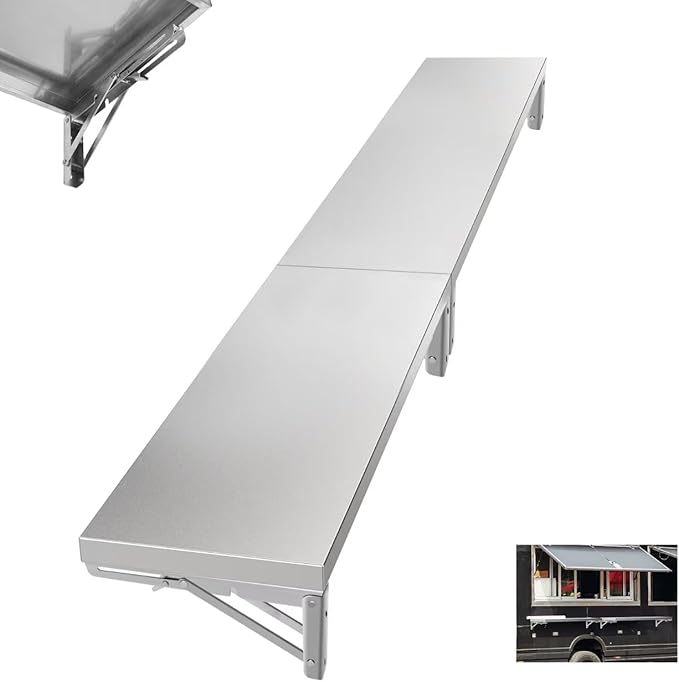 Concession Shelf 70.8 L x 12 W Folding Concession Shelf for Food Truck Stainless Steel Drop Down Folding Serving Food Shelf Stand for Concession Windows