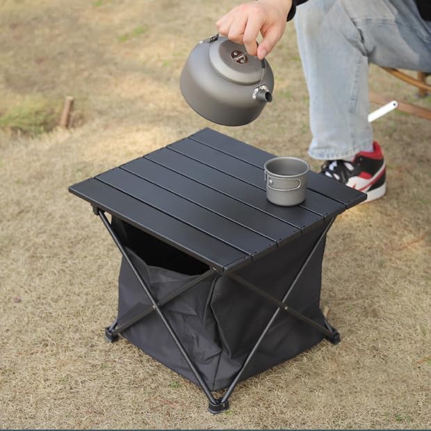 SOUJOY Folding Camping Table with Storage Bag Small Beach Side Table Portable Collapsible Aluminum Picnic Tent Side Table for Outdoor Cooking BBQ Hiking Boat Travel