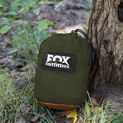 Fox Outfitters Neolite Double Camping Hammock - Lightweight Portable Nylon Parachute Hammock for Backpacking Travel Beach Yard. Hammock Straps &amp Steel Carabiners Included (Orange/Olive Green)