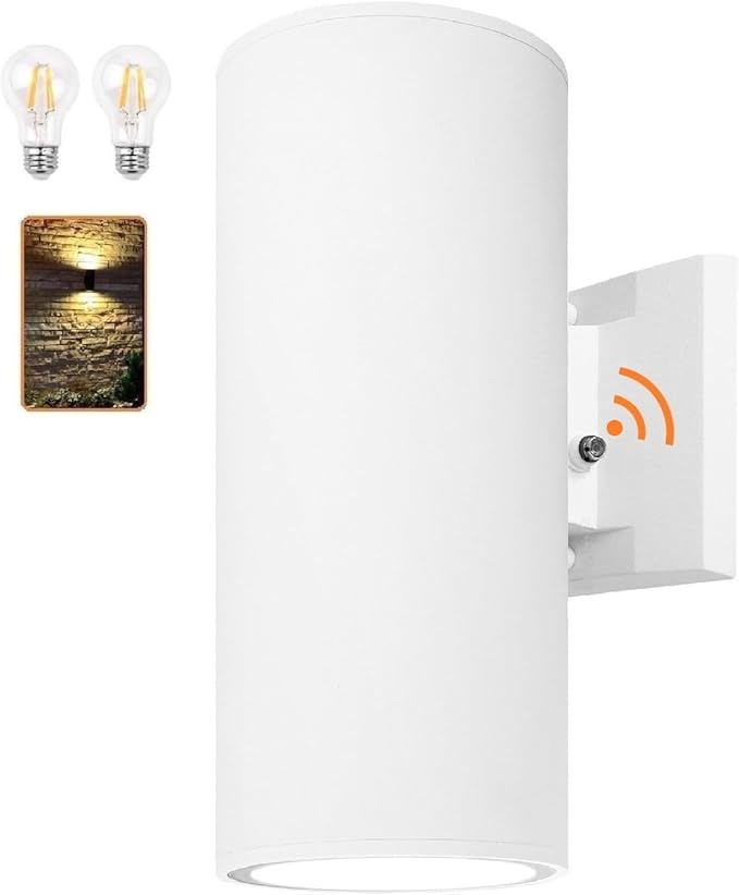 Outdoor Wall Sconce Exterior Lighting with Dusk to Dawn Sensor - 2 Light Bulbs Included Aluminum Waterproof Wall Mount Cylinder Design - Up Down Light Fixture for Porch Garage and Patio