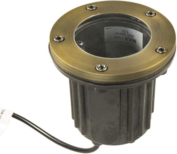 12V Brass In-Ground Well Light (Open Top) with 5W 2700K Warm White MR16 LED Bulb for Low Voltage Landscape Lighting of Outdoor Pathway Garden Shrubs Columns or Trees