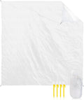 Beach Blanket Waterproof Sandproof 84”x80” Solid White Oversized Beach Mat with 4 Corner Sand Pocket &amp 4 Stakes Outdoor Picnic Mat for Camping Travel