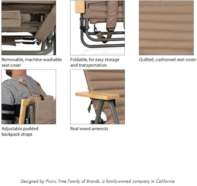 Picnic TIME Descanso Padded Beach Chair Low Camping Chair with Removable Washable Cover Backpack Beach Chair