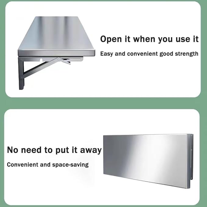 RV Concession Shelf Stainless Steel Folding Table Wall Mount Fold Down Laundry Table Kitchen Wall Tables for Food Truck Restaurant BBQ Workstation(90x35cm/36x14in)