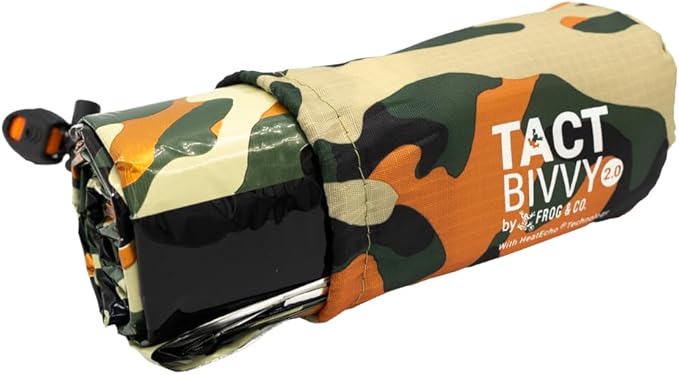 Survival Frog Tact Bivvy 2.0 Emergency Sleeping Bag with Stuff Sack Carabiner &amp Survival Whistle – Compact Lightweight Waterproof Reusable Thermal Bivy Sack Shelter Kit