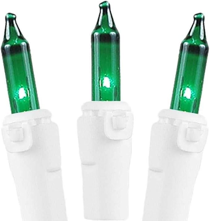 Novelty Lights 50 Feet 100 Bulb Incandescent Mini Light String Green with 6-Inch Spacing on White Wire UL Listed Commercial Grade Indoor/Outdoor Mini Lights Connectable End-to-End