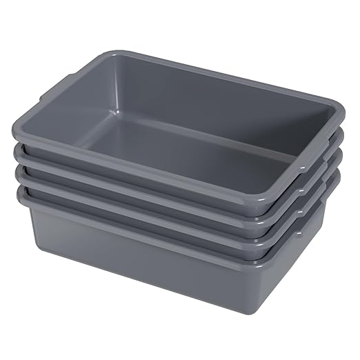 13 L Plastic Bus Tub Small Commercial Bus Tubs Gray 4 Packs