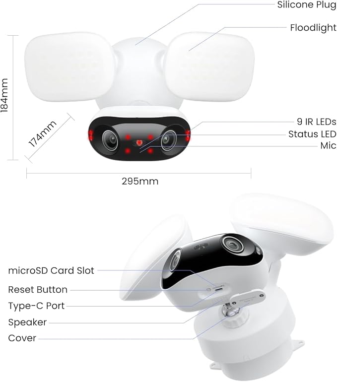 REOLINK Elite Floodlight WiFi 4K 8MP 180° Panoramic Wired Floodlight Camera Adjustable 3000 Lumens Local AI Video Search Dual-Band Wi-Fi 6 24/7 Recording No Monthly Fees 100~240V AC Hardwired