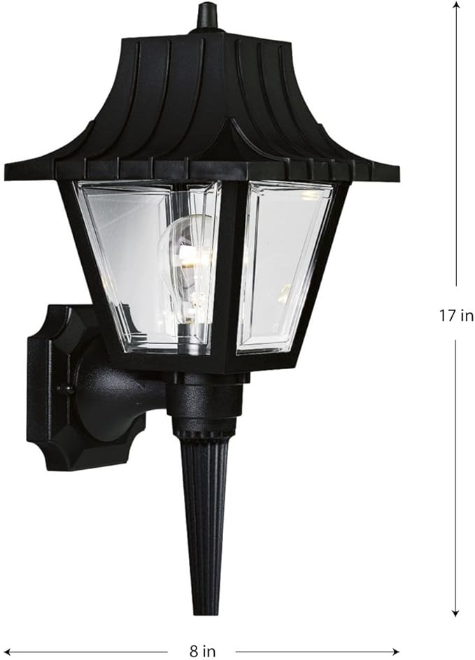 Progress Lighting Mansard Collection 1-Light Clear Beveled Acrylic Shade Traditional Outdoor Large Wall Lantern Light Textured Black